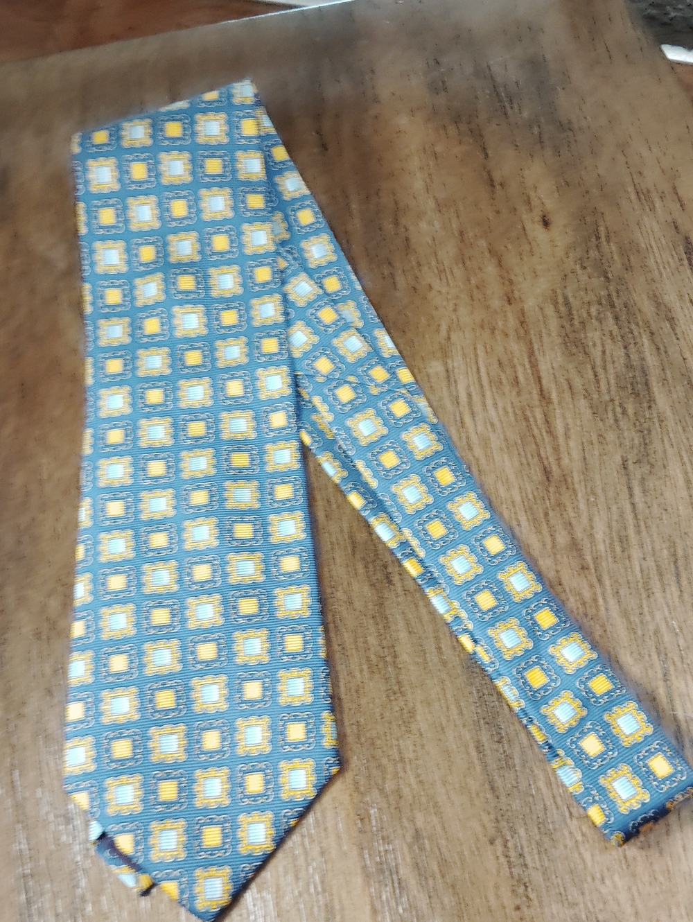 Paul Fredrick Blue and Yellow Geometric Silk Tie